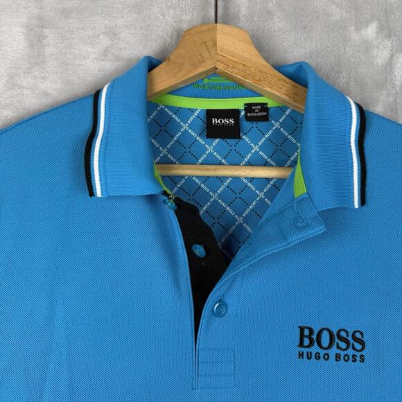 Boss Hugo Striped Trim Polo Men Size Small Short Sleeve Moisture Control Casual - Picture 6 of 9